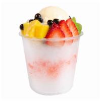 Fruit Bowl Shaved Ice · House special. Crushed ice, mango, strawberry, kiwi, boba, lychee jelly, vanilla ice cream, ...