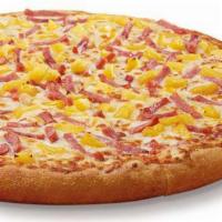 ExtraMostBestest Hula Hawaiian Pizza · Large round pizza with ham or Canadian bacon and pineapple.