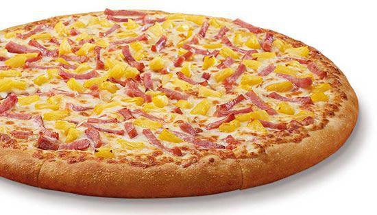 ExtraMostBestest Hula Hawaiian Pizza · Large round pizza with ham or Canadian bacon and pineapple.