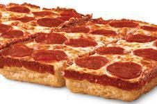 Detroit Style Deep Dish Pepperoni Pizza · Large detroit-style deep dish pizza with pepperoni.