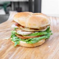 The Big George Sandwich · Chicken, bacon, avocado, pepper jack, honey mustard, lettuce, tomato, kaiser bun.