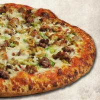 Big Meal Pizza · Pepperoni, ham, mushrooms, onions, green peppers, Italian sausage, green olives and extra ch...