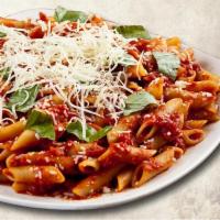 Mostaccioli · Mostaccioli pasta topped with our savory sauce, Parmesan and mozzarella. Add meatballs and e...