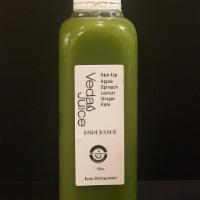 Sun Up Juice · Spinach, apple, kale, lemon and ginger. Gluten free and vegan.