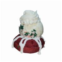 Red Velvet Sundae · Red velvet doughnut,  marshmallow topping, white chocolate ice cream, peppermint and green s...