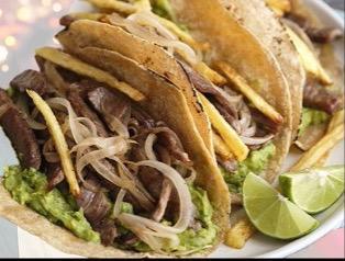 Carne Asada (Steak) Tacos · Authentic carne asada (steak) street tacos grilled, served on double corn tortillas with onion, cilantro + fresh lime juice and guacamole!  SO GOOD!