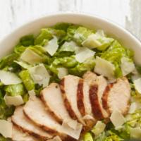 Chicken Caesar Salad · Romaine lettuce, free range grilled chicken, crostini, Parmesan cheese and homemade Caesar d...
