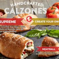 Supreme Calzone · Pepperoni, Ham, Ground Beef, Green Peppers, Onions, Black Olives, Ricotta & Mozzarella Chees...