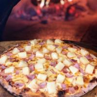 Hawaiian Pizza · Virginia ham, fresh pineapple, mozzarella, and red sauce.