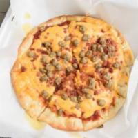 Bacon Cheeseburger Pizza · Hamburger topped with cheese and bacon. 