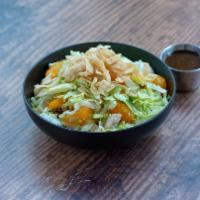 Asian Chicken Salad · Diced chicken breast, chopped iceberg lettuce and mandarin oranges. Topped with scallion, al...