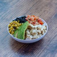 Chicken Bowl · Grilled chicken, served with white rice, black beans, corn, avocado, and pico de gallo.