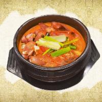 Budaejjigae · Spicy mixed sausage and vegetable stew.