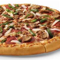 Ultimate Supreme Pizza · Large round pizza with pepperoni, Italian sausage, mushrooms, onions and green peppers.