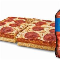 Lunch Combo · 4 slices of Detroit-style deep dish pizza with pepperoni and 1 20 oz. Pepsi-Cola product.