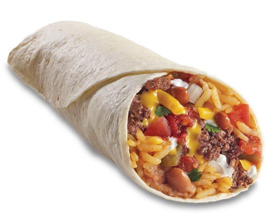Big Juan Burrito · Seasoned Beef, Chicken or Pork Carnitas; Refried pinto beans, seasoned rice, cheddar cheese, sour cream, picante sauce and homemade salsa fresca, all wrapped in a home-style tortilla.