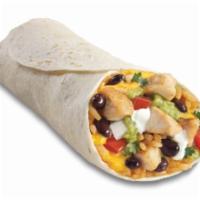 Chicken and Black Bean Burrito · Chicken, spanish rice, black beans, cheddar cheese, sour cream, guacamole, salsa fresca
