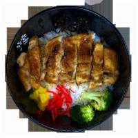 D06. Chicken Teriyaki Donburi チキン照り焼き丼 · Main dish served with miso soup, house salad, rice.
