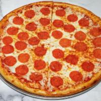  Large Pepperoni Pizza · Savory pie with a dough base topped with sauce and cheese.