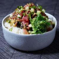 Original Ahi Tuna Bowl · Tuna marinated in sweet shoyu, sesame oil, sesame seeds, onions, hijiki, scallions, and seaw...