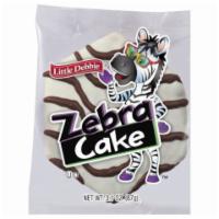 Little Debbie Zebra Cake 3.1oz · Yellow cake with creme filling, covered in white icing, and decorated with fudge stripes.