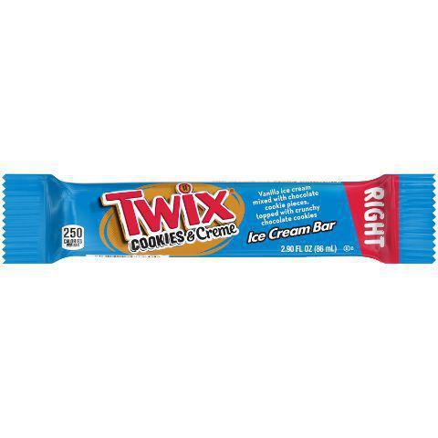 Twix Cookies and Creme Bar 2.72oz · Featuring a creme-filed center packed with cookie bits between real milk chocolate and a crunchy cookie, TWIX Cookies & Creme bars make for a tasty and convenient treat for sharing. Or not sharing.