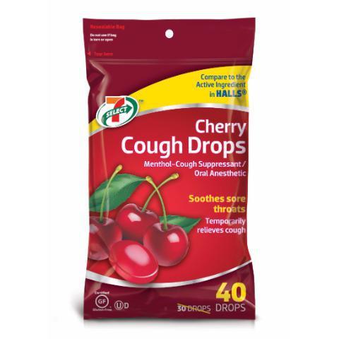 7-Select Cherry Cough Drops 40 Count · Cherry flavored sore throat lozenges relieves coughs and provides fast temporary relief from coughs.
