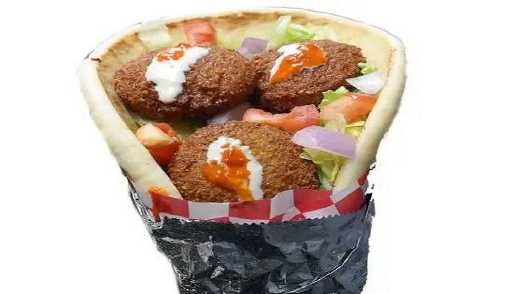 3. Falafel Gyro  · Falafel and pita bread with lettuce, tomatoes, pickles and tahini sauce.