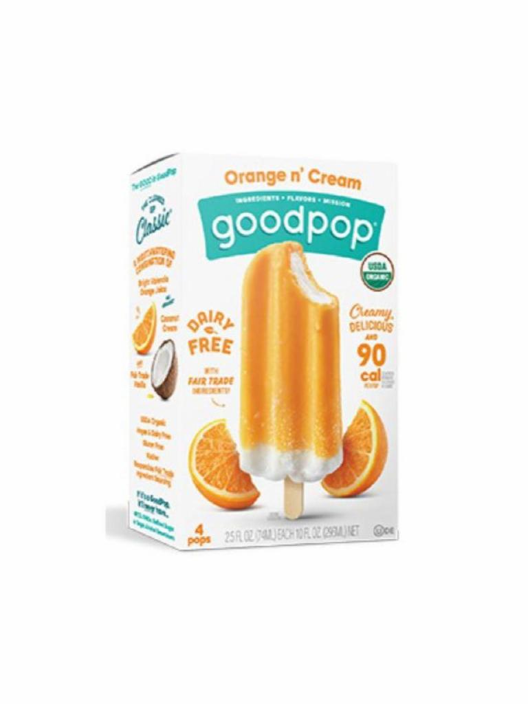 Goodpop Orange N' Cream Popsicle (2.5 Oz X 4-pack) · Orange n’ Cream is a mouthwatering combination of Organic orange juice and coconut cream. It’s dairy-free, vegan, real and really good!