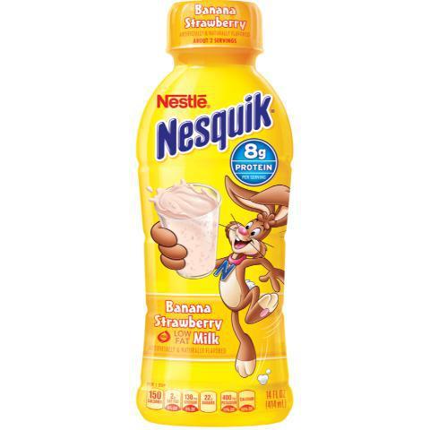 Nesquik Banana Strawberry Milk 14oz · Made with 1% low-fat milk and fortified with extra calcium, this lowfat milk is infused with banana and strawberry flavors.