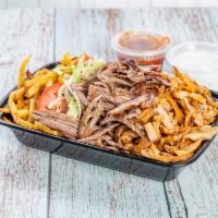 Mix Shawarma Platter with Fries · Lamb, Beef, and Chicken Shawarma served with Fries
