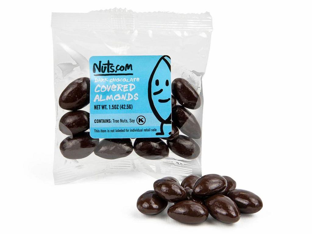 Dark Chocolate Covered Almonds - Single Serve · Our dark chocolate-covered almonds are made with semi-sweet dark chocolate and whole, dry-roasted almonds. This package include 12 single serve packs. Allergens: Tree nuts