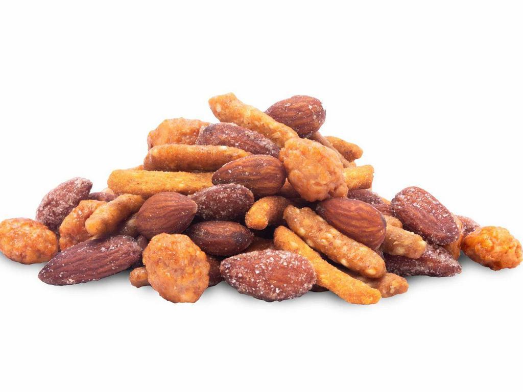 Honey And Heat Trail Mix · This mix inludes: honey & jalapeno sesame sticks, smoked almonds, buffalo peanuts, and honey roasted almonds. Sizzling heat and sweetness creates a perfect balance of flavors. Allergens | Gluten, Milk, Tree nuts