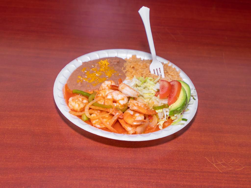 11. Camarones Rancheros Combination Plate · Served with tortillas and shrimp with vegetables.