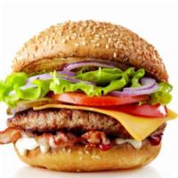 Classic Burger · Juicy all-beef ground meat patty served between warm toasted buns.