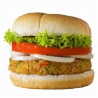 Veggie Burger · Hearty veggie patty and house dressing, served on warm toasted buns.