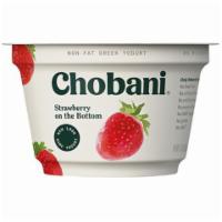 Chobani Greek Yogurt Strawberry 5.3oz · Plump, ripe strawberries hidden under thick, creamy Greek yogurt.