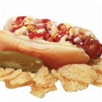 50. Hot-Dogs · Tomato, onions, mustard, mayo, ketchup and chips.