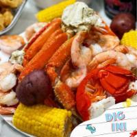 Crab 'n Go Combo · 1/2 lb Snow Crab Legs
1/2 lb Shrimp (head-off)
1/2 lb Black Mussel
2 corn & 2 potatoes
