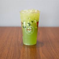 Cucumber Limeade · Limeade with fresh cucumber bits.
Size : 20OZ