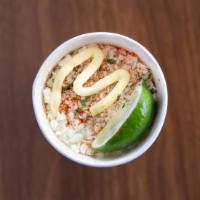 Classic Elote Cup · With mayonnaise, cojita cheese, paprika, and lime.