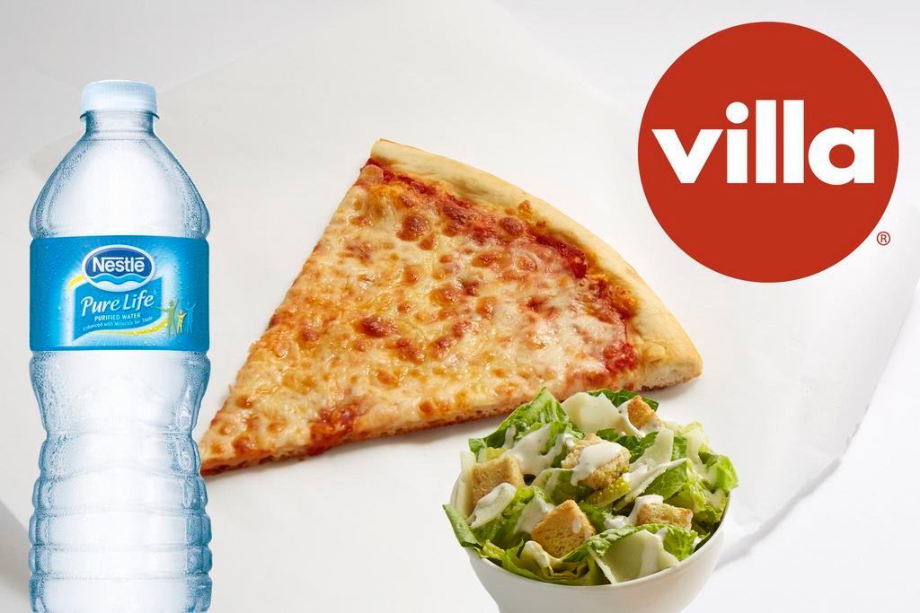 1 Slice, a Caesar Salad and a Bottle of Water  · Your choice of 1 or more toppings.