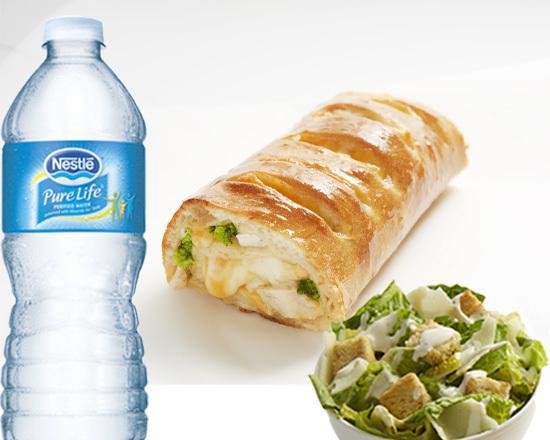 Stromboli, a Caesar Salad and a Bottle of Water  · 