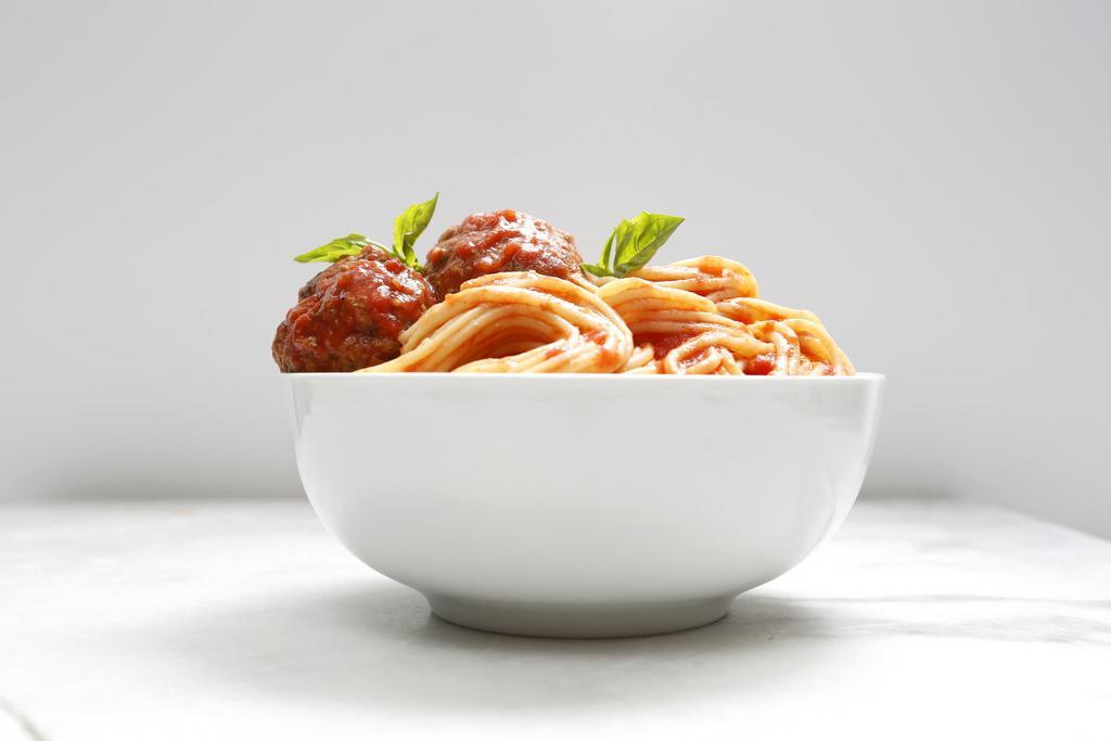Spaghetti with Meatballs · Long thing pasta. Ball of seasoned meat.