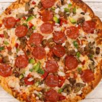 Deluxe Pizza · Have it all pepperoni, sausage, mushrooms, peppers, and onions. 