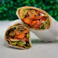 Rosted Veggie Wrap · Roasted carrots with roasted peppers, roasted butternut squash, kohlrabi, alfalfa sprouts, r...