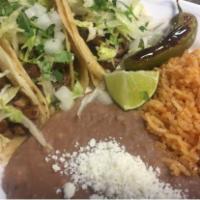 Taco Plate · 3 Tacos Rice & Beans