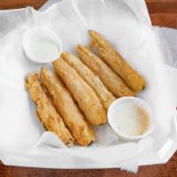 Dozen Fried Pickles · 12 of our homemade sweet and spicy pickles hand-battered and deep-fried.