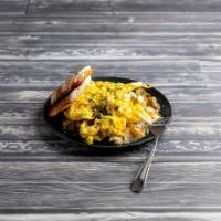 Sausage Skillet · Served with onion, green peppers and cheese.