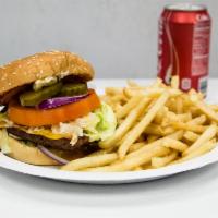 Cheese Burger with Fries and Soda · 